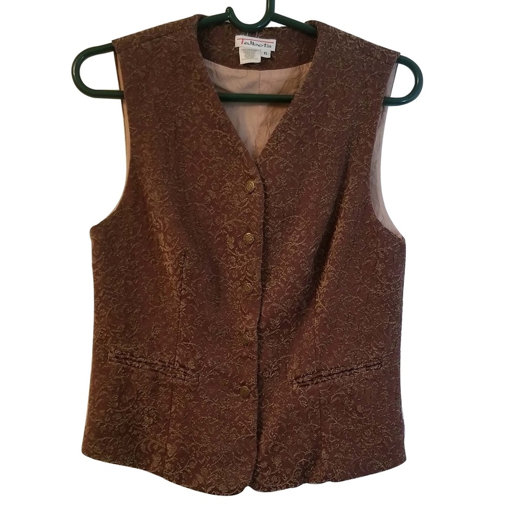 TALBOTS Vintage vest, Women 6, wine and gold color